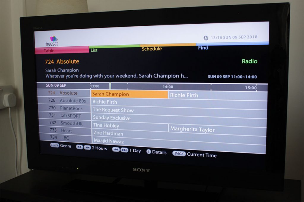 Radio stations can be browsed on Freesat's electronic programme guide