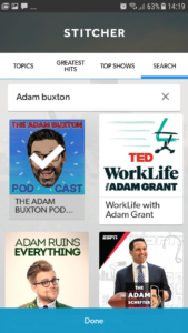 Searching for a podcast in the Stitcher app