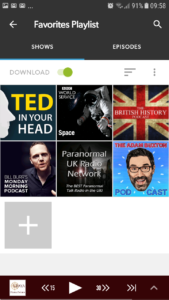 Favorites playlist in the Stitcher app