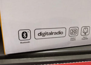 A 'digital radio' logo on a DAB product